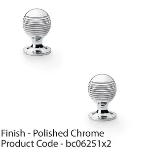 2 PACK - Reeded Ball Door Knob - 25mm Diameter Polished Chrome Lined Cupboard Pull Handle