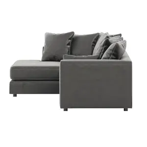 Brooklyn Plush Velvet 3 to 4 Seater L Shaped Corner Sofa Foam Grey Left Hand Facing