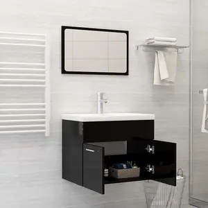 Berkfield Bathroom Furniture Set High Gloss Black Engineered Wood