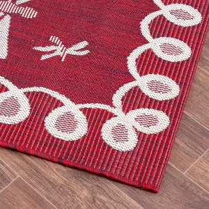 Red Outdoor Rug, Animal Bordered Stain-Resistant Rug For Patio Decks Garden Balcony, Modern Outdoor Area Rug-60cm X 120cm