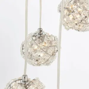 Multi Light Ceiling Pendant 5 Bulb Chrome & Crystal Glass Chandelier Height Lamp