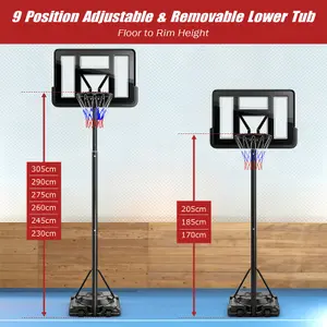 Costway 2.3-3M Height Adjustable Basketball Goal System Basketball Hoop Stand W/ Wheels