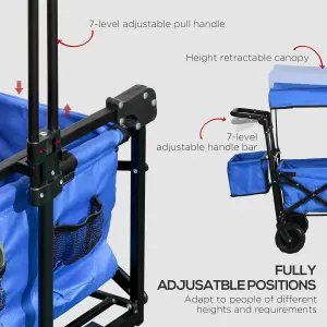 Outsunny Outdoor Push Pull Wagon Stroller Cart w/ Canopy Top Blue