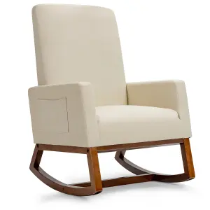 Costway Modern Rocking Chair Upholstered Fabric Leisure Armchair with Rubber Wood Base