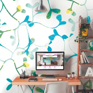 Origin Murals Watercoloured Petals Blue Matt Smooth Paste the Wall Mural 350cm Wide X 280cm High