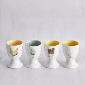 Dunelm Set Of 4 Homestead Egg Cups, Country, White, Porcelain