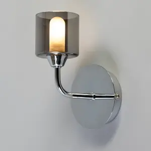 Litecraft Sylvia Chrome Bathroom Wall Light with Smoke Shade