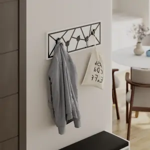 Decortie Modern Trace Wall-Mounted White Hanger with 5 Metal Hooks Entryway, Hallway Bedroom Coat Rack 74.6(W)x1.80(D)x26.6(H)cm