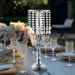 Wedding Table Centerpiece Metal and Crystal Vase in Silver