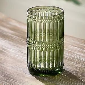 Set of 2 Luxury Green Tall Highball Drinking Glass Tumblers 500ml