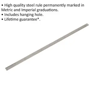 1000mm Steel Ruler - Metric & Imperial Markings - Hanging Hole - 40 Inch Rule