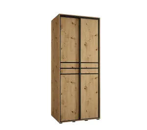 Rustic Oak Artisan Sliding Wardrobe W120cmH205cmD60cm - Compact Storage with Natural Charm