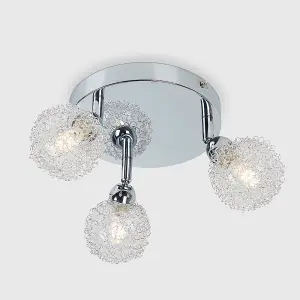 ValueLights Alambre Contemporary 3 Way Polished Chrome Flush Ceiling Light with Globe Shades