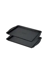 Prestige Aerolift Black Rectangular Steel Non-Stick Oven Tray Set Large Size 11 x 15" Twin Pack