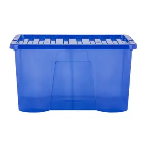 Wham Crystal 10 x 60L Plastic Storage Boxes with Lids. Large Size, Strong. Made in the UK Tint Spectrum Blue