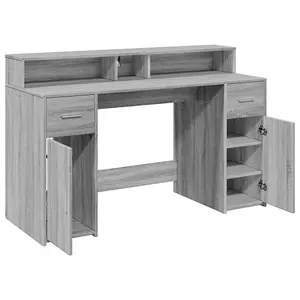 Berkfield Desk with LED Lights Grey Sonoma 140x55x91 cm Engineered Wood