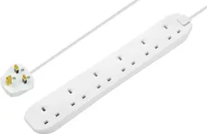 Masterplug BSG1N-BD 6 socket 13A White Extension lead, 1m