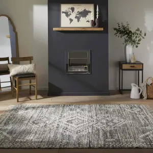 Melrose Blended Serenity Frilled End Charcoal Large Area Rug 160/230cm