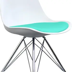 Soho White and Aqua Blue Plastic Dining Chair with Chrome Metal Legs