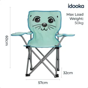 Kids Folding Deck Chair Green Sealion Animal Design Garden Camping Outdoors