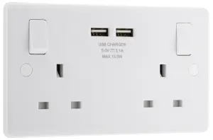 LAP White Double 13A Raised slim Switched Screwed Socket with USB, x2 & White inserts