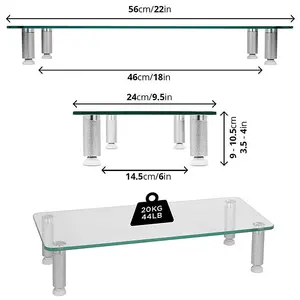 Duronic DM052-1 Monitor Stand Riser 56x24cm, Laptop and Screen Stand for Desktop, 20kg Capacity, Tempered Glass - clear