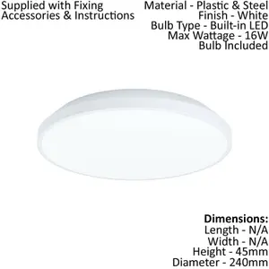 Wall / Ceiling Light White Round Surface Moutned 240mm 16W Built in LED