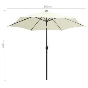 Berkfield Parasol with LED Lights and Aluminium Pole 300 cm Sand White