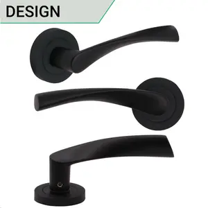 EAI Black Door Handles Swept Lever On Rose - Matt Black