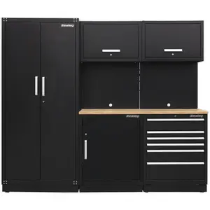 Versatile 2.5m Garage Storage System with Oak Worktop and Modular Cabinets