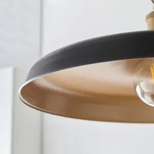 Luminosa Afragola Dome Pendant Ceiling Light Matt Black, Satin Gold Paint