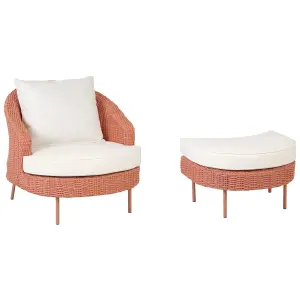 Garden Armchair with Ottoman ARCILLE PE Rattan Peach Pink