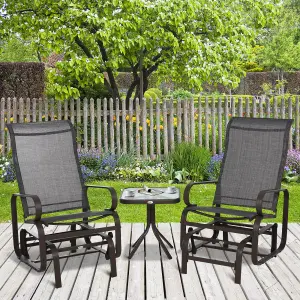 Outsunny 3 Pcs Rocking Chair Gliding Chair Set w/ Table for Patio Garden Brown