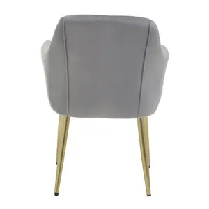 Interiors by Premier Grey Velvet Dining Chair, Mid-Century Modern Velvet Dining Chair, Stylish Grey and Gold Dining Chair