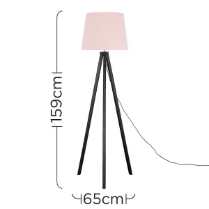 ValueLights Modern Black Wood Tripod Design Floor Lamp With Pink Shade