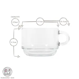 LAV 12pc Cozy Stacking Glass Coffee Cups & Saucer Set - 270ml