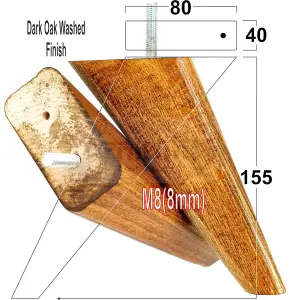 SET OF 4 REPLACEMENT FURNITURE SQUARE FEET DARK OAK WASH TAPERED WOODEN LEGS 150mm HIGH M8