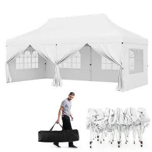 Costway 3M x 6M Pop up Canopy Tent Garden Gazebo Canopy Sun Shelter W/ 6 Sidewalls