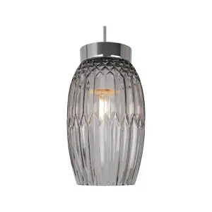 First Choice Lighting Facet Chrome with Smoke Faceted Glass Pendant Shade