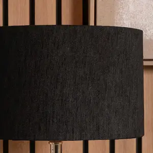 40cm Art Deco Black Lamp Shade Slubbed Faux Silk Gold Lined Cylinder Table or Floor Lampshade