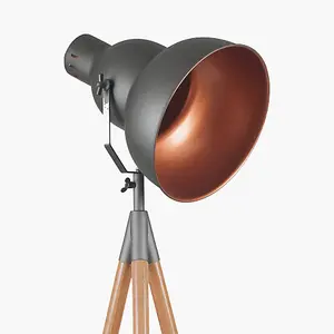 Grey Metal and Natural Wood Tripod Floor Film Light