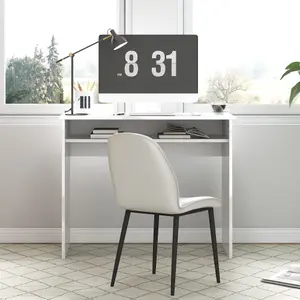 HOMCOM Computer Desk Writing Table Study Workstation Storage High Gloss White