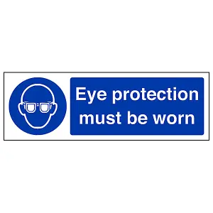 Eye Protection Must Be Worn PPE Safety Sign - Rigid Plastic - 600x200mm (x3)