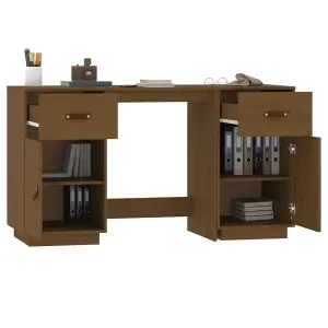 Berkfield Desk with Cabinets Honey Brown 135x50x75 cm Solid Wood Pine