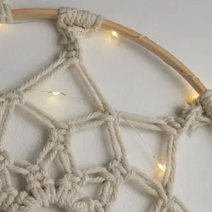 Lighting Collection Virginia Ivory LED Macrame Dream Wall Hanging