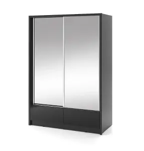 Aria II Mirrored Sliding Two Door Wardrobe 150cm in Black Gloss