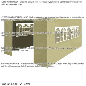 Side Walls Door & Windows for 3x4.5m Pop-Up Gazebo - BEIGE - Garden Party Tent