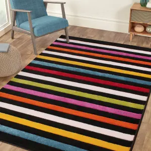 Multicolored Easy to Clean Striped Modern Rug for Living Room, Bedroom, Dining Room - 133cm (Circle)