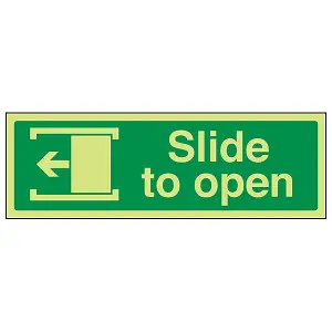 Slide To Open LEFT Door Safety Sign - Glow in the Dark 300x100mm (x3)