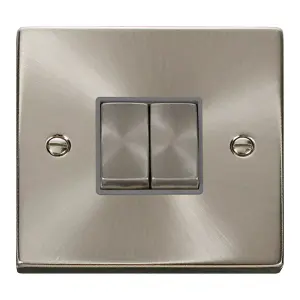 Click Scolmore Deco Plate Switch 2 Gang 10AX 2 Way Satin Chrome - VPSC412GY